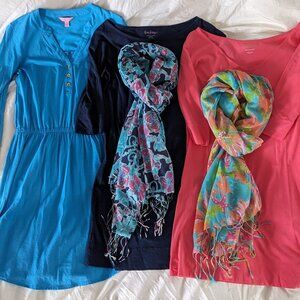 Solid knit mini dress and silk/cashmere scarf bundle